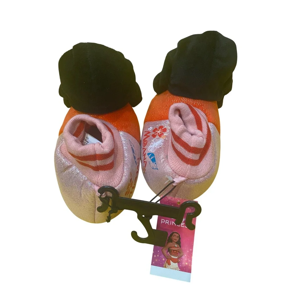 Disney Princess Moana‎ Girls Plush 3D Character Slippers Orange Pink 11-12 NEW